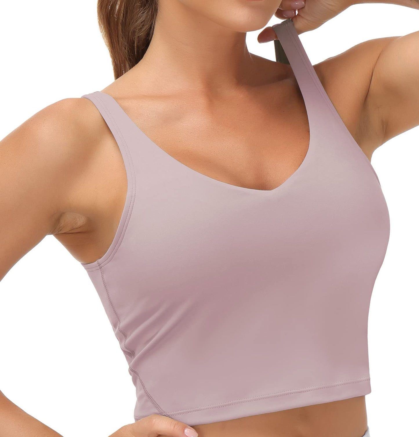 Women’s Longline Sports Bra Wirefree Padded Medium Support Yoga Bras Gym Running Workout Tank Tops(Light Purple, Medium)
