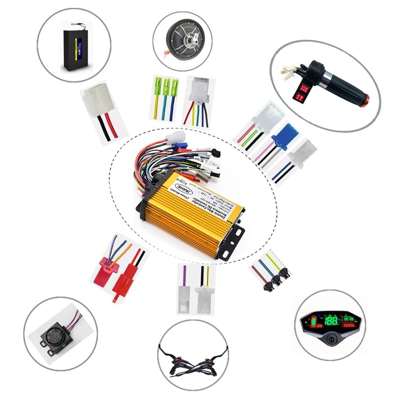 JRAHK 36V/48V/52V 400W Ebike Controller, 18A Current 3-Mode Motor Controller for Electric Bikes/Scooters - Aluminum Alloy, Golden (Brand New)