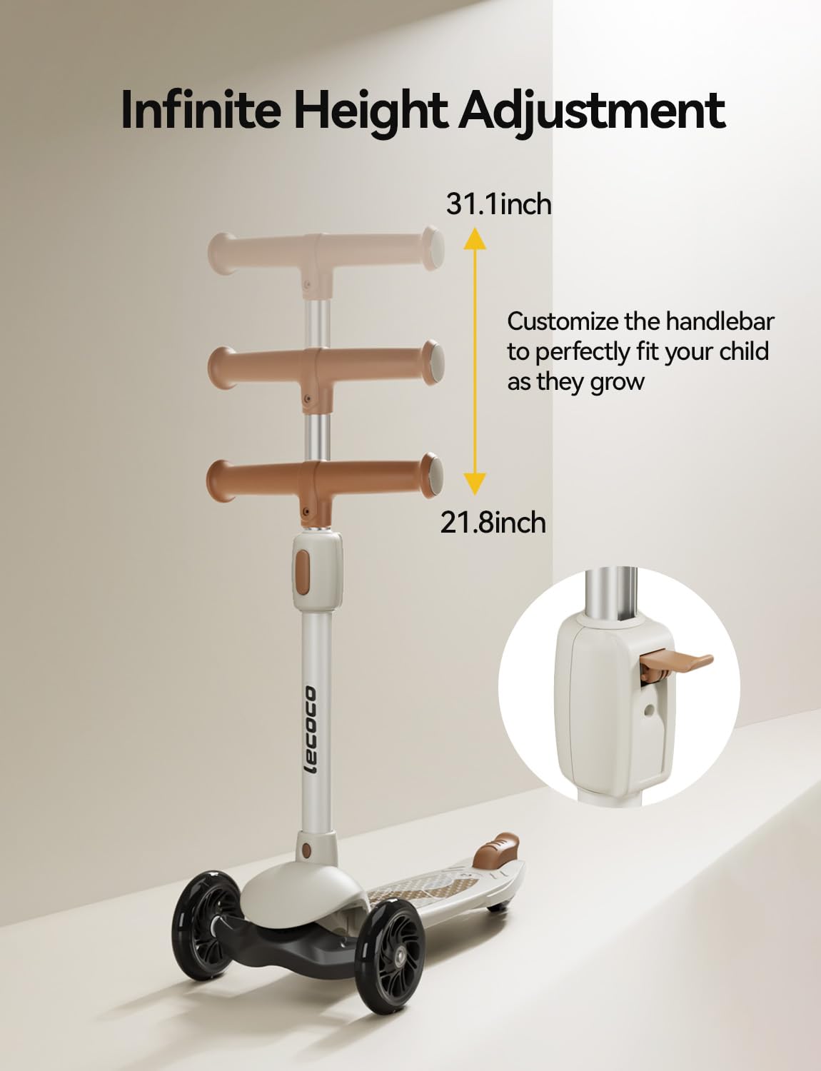 Kick Scooter for Kids Ages 2-14, 3 Wheel Scooter Adjustable Height Foldable Design, 3 LED Light Wheels, Rear Brake, Extra Wide Non-Slip Deck Kid Scooters for Boys and Girls