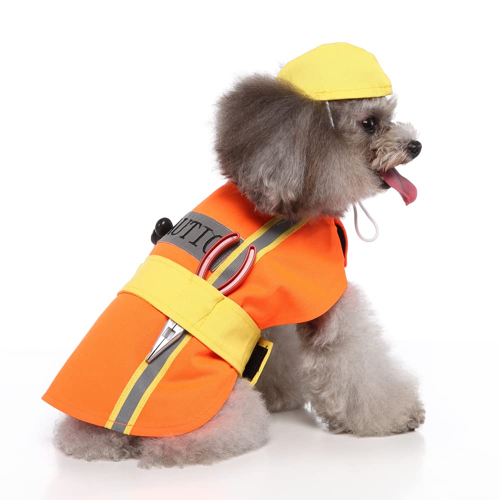 Layheld Cat Costume Dog Clothes Chef & Construction Worker 2PCs Set Funny Cosplay Partywear Photoshoot Cute Pet Outfit for Cat Small Dog (Worker,Small)