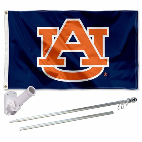 College Flags & Banners Co. Auburn Blue Polyester Flag and Pole Bracket Mount Bundle