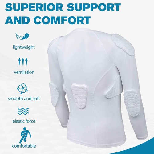 TUOY Youth Padded Chest Football Rib Protector Shirt for Baseball Martial Art Padded Compression Shirt Long Sleeve