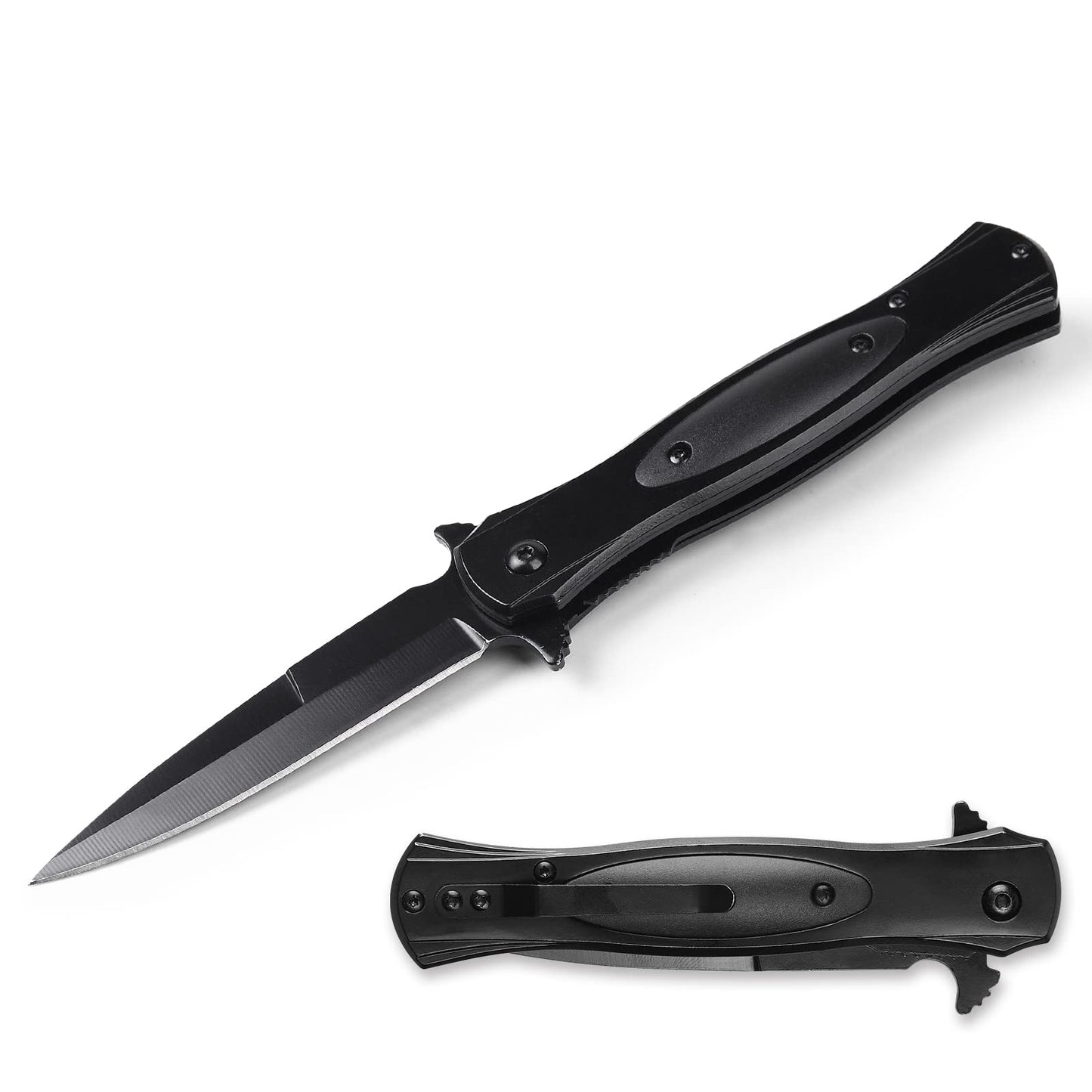 Tops Home EDC Pocket Knife with Clip for Everyday Carry, Cool Knives for Men Women for Outdoor Survival Camping Hiking Fishing (Black) (Black)