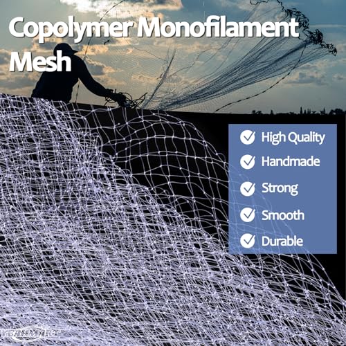 Yeahmart Handmade American Saltwater Fishing Cast Net with Heavy Duty Real Zinc Sinker Weights for Bait Trap Fish 3Ft Radius, 3/8 Inch Mesh Size