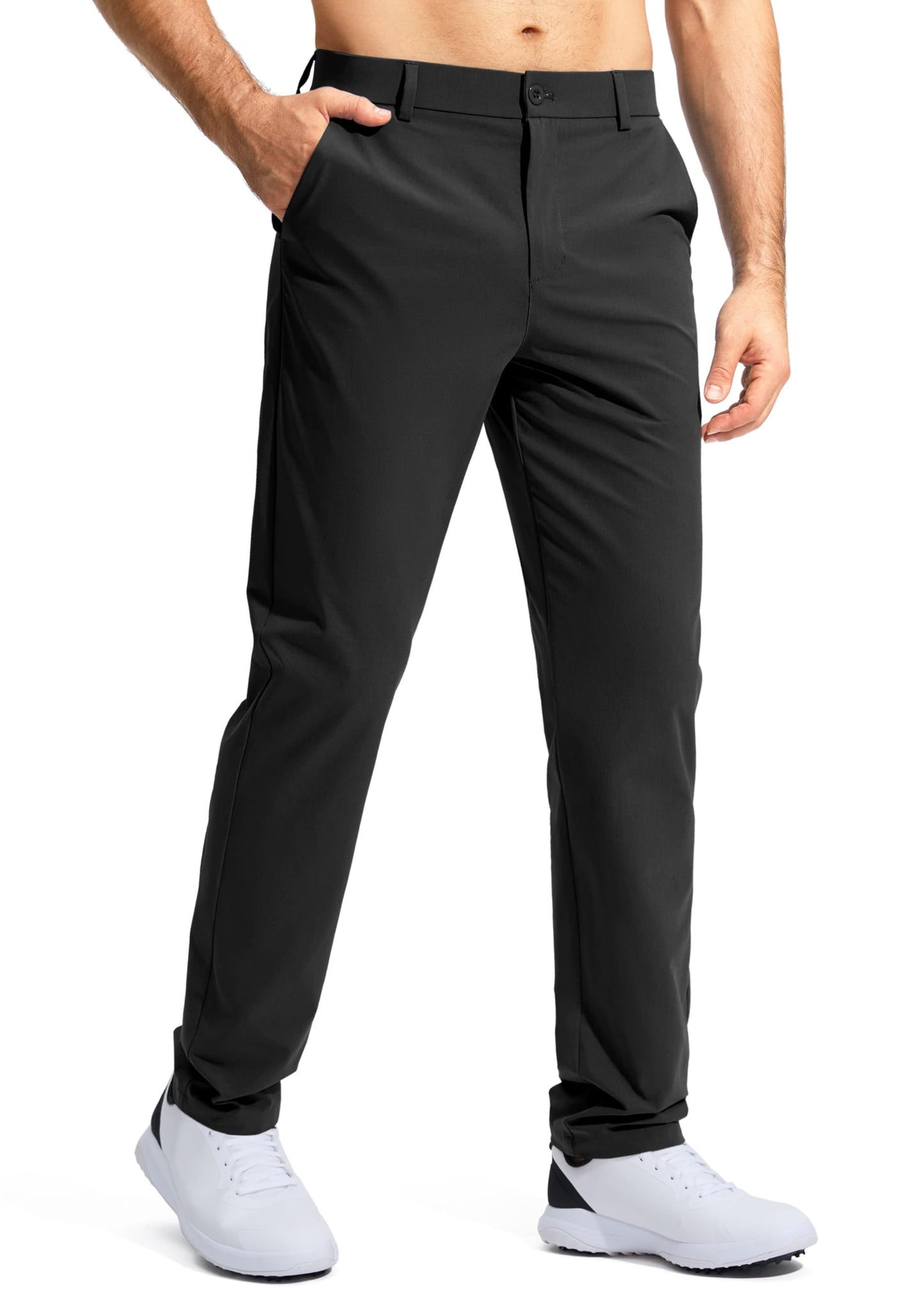 Pudolla Dress Pants for Men Golf Pants Stretch Work Dress Comfy Pants 30 Lightweight Quick Dry Casual Slacks Trousers(Black 33Wx30L)
