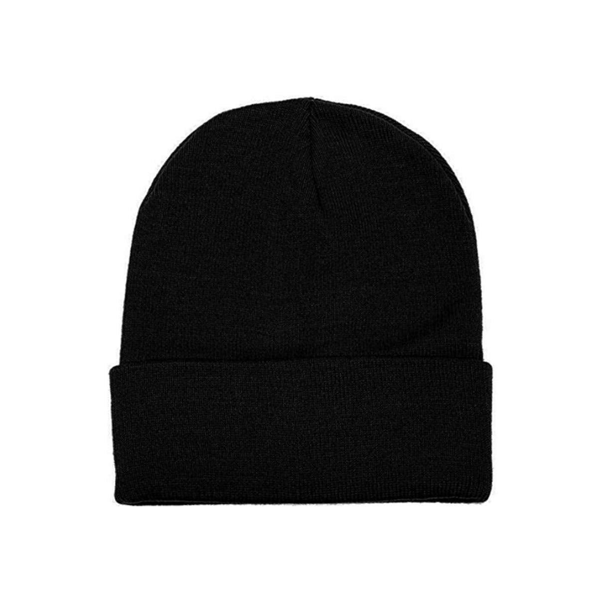 12 Pack Winter Unisex Beanie Cap Hats for Men Women, Warm Cozy Knitted Cuffed Skull Cap,Solid Black Color Wholesale