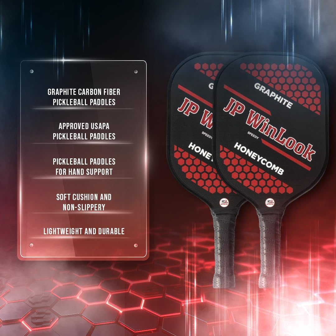 JP WinLook Premium Pickleball Paddles Set - Graphite Carbon Fiber Rackets for Indoor/Outdoor Play | Includes Balls & Carry Bag