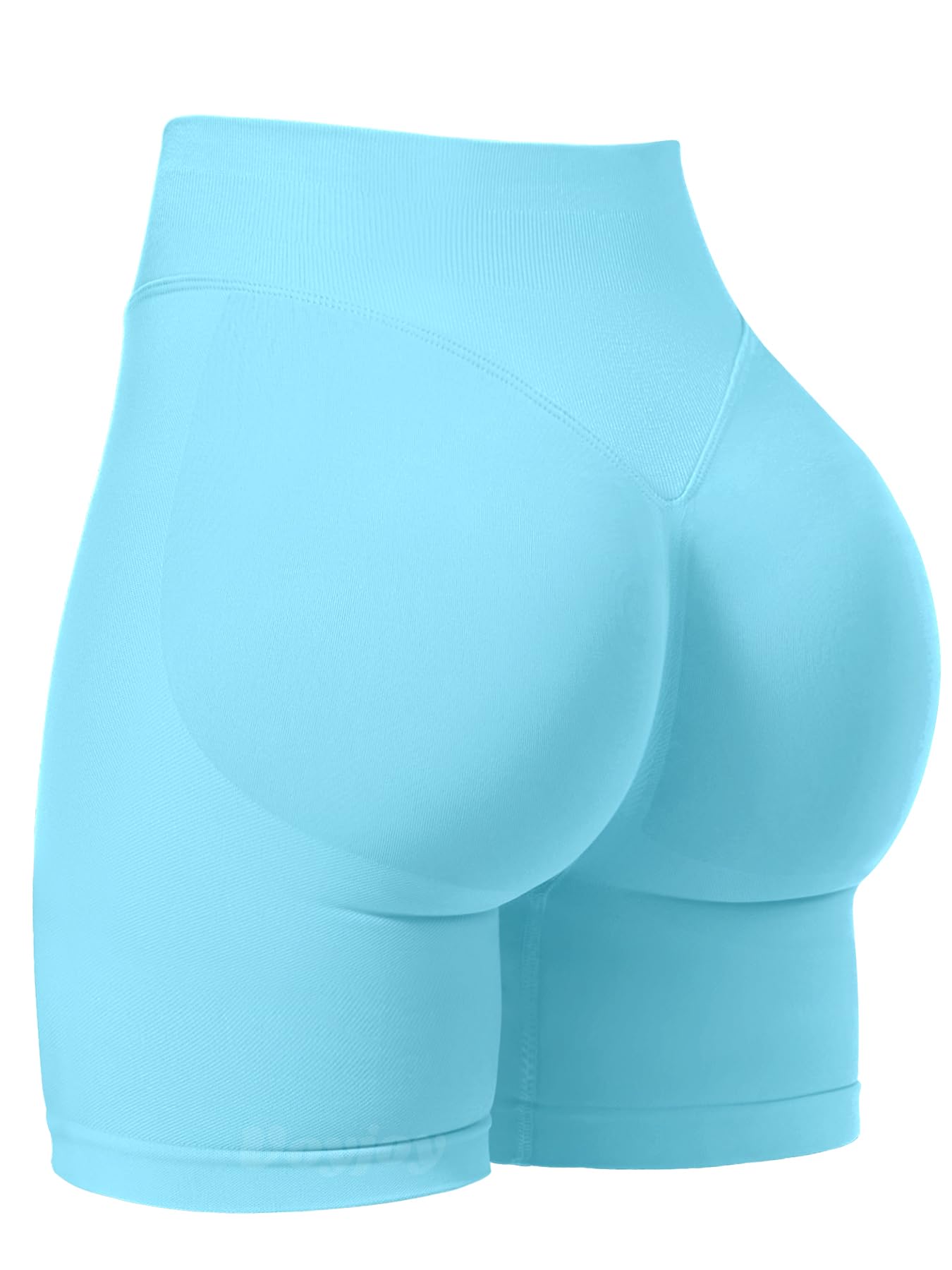 VOYJOY Women Workout Impact Shorts 2.5"/ 3.6"/ 4.5"/ 6" Scrunch Butt Lifting Gym Seamless Booty Biker Shorts Light Blue