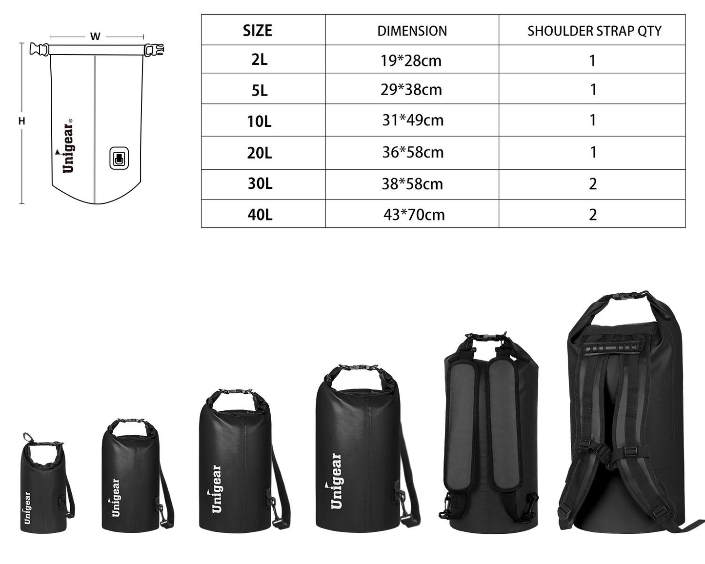 Unigear Dry Bag Waterproof, Floating and Lightweight Bags for Kayaking, Boating, Fishing, Swimming and Camping with Waterproof Phone Case (Black, 5L)