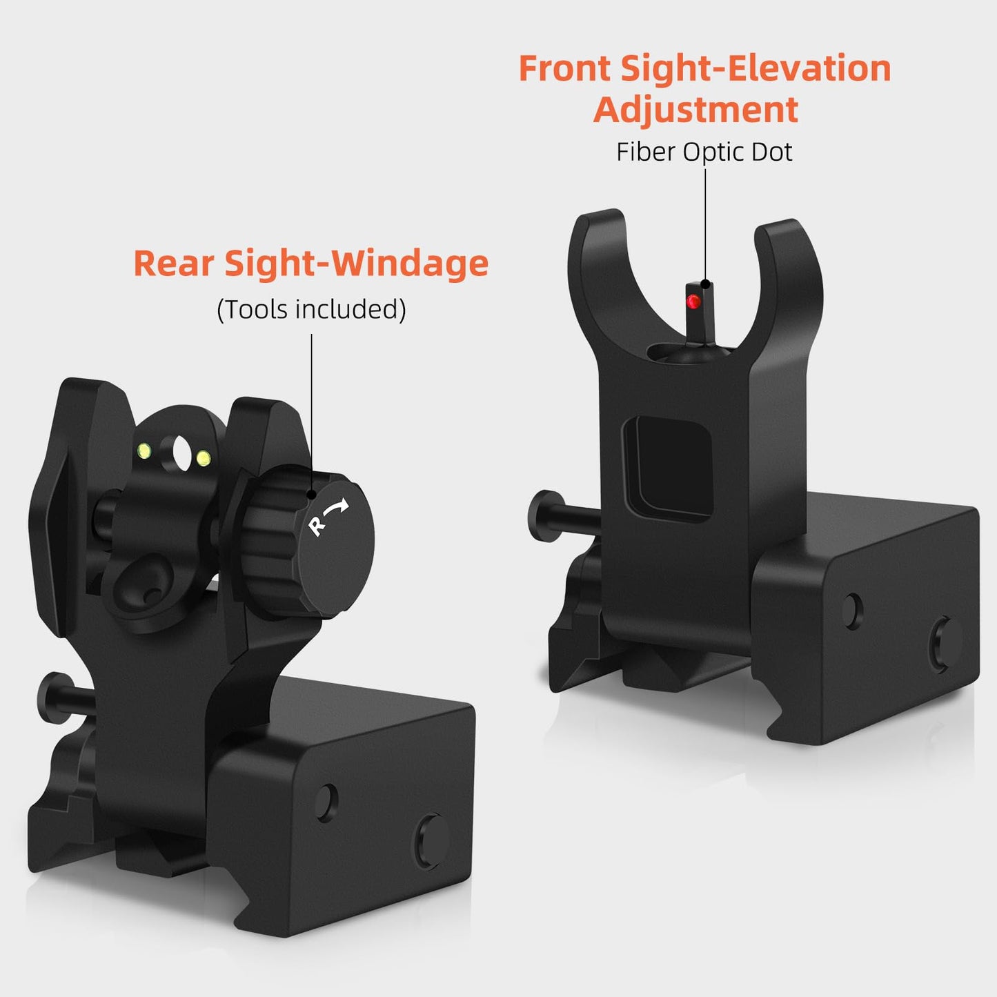 DSJJ Fiber Optic Iron Sights, Flip Up Front and Rear Backup Sights,fits Picatinny & Weaver Rails Mount Flip Up Sights
