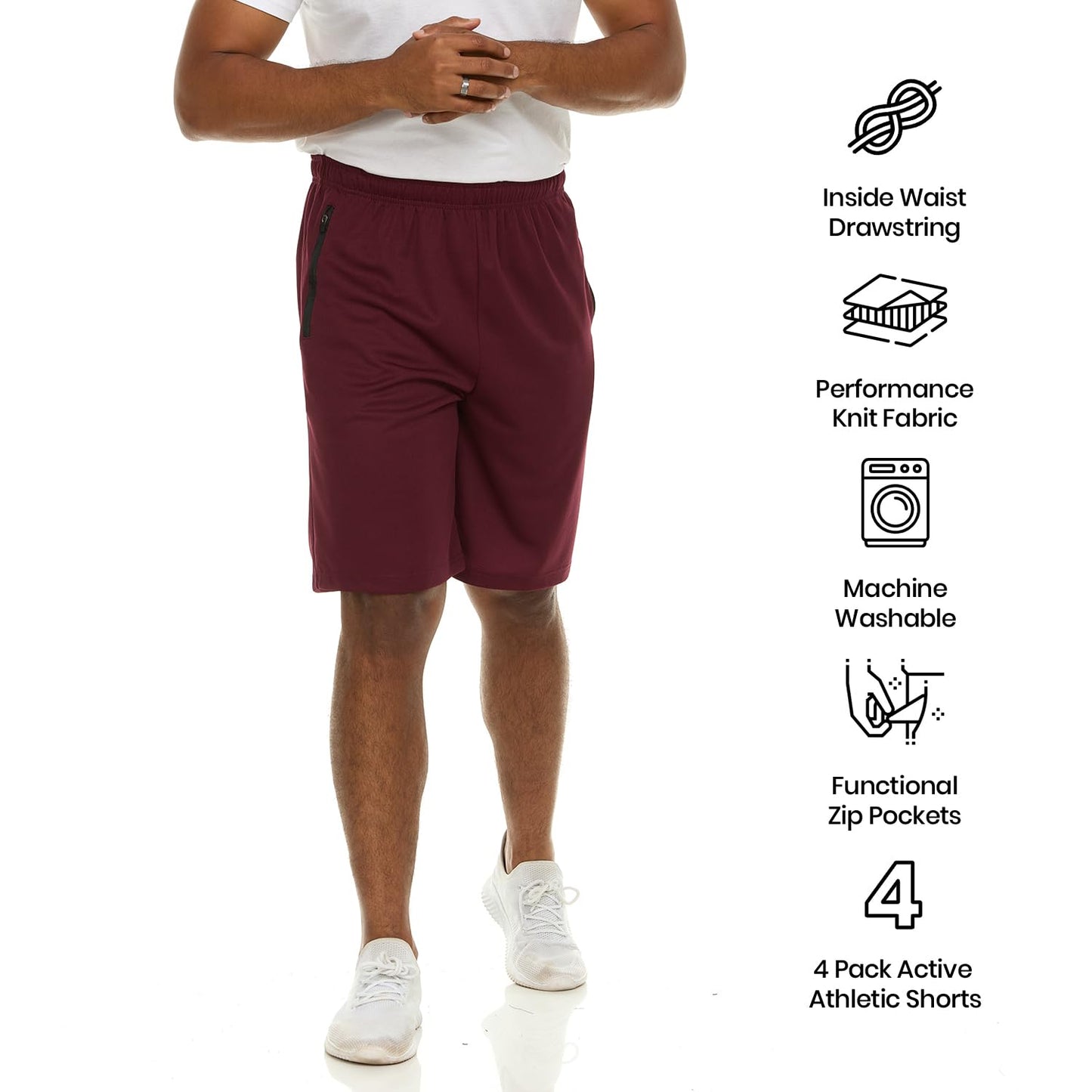 Essential Elements Athletic Shorts for Men - 4 Pack Men's Activewear Quick Dry Basketball Shorts - Workout, Gym, Running (Set H, Large)