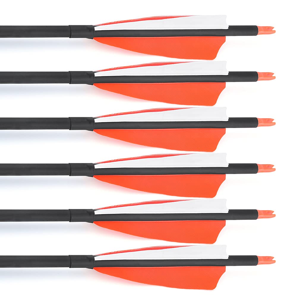 ZSHJGJR 30 Inch Archery Carbon Arrows Hunting Arrows with 4” Turkey Feather Target Practice Arrows Spine 500 for Compound & Recurve &Traditional Bow 6/12pcs (12 x Orange Arrows)