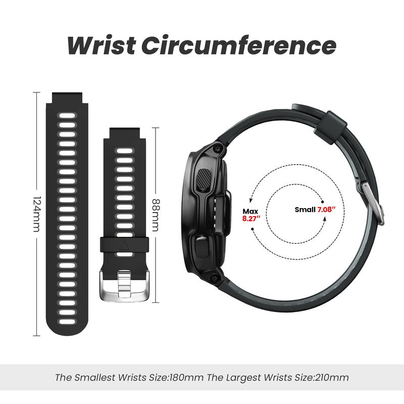 NotoCity Silicone Watch Band Replacement Solft Silicone Strap Compatible Forerunner 230/220/ 235/620/ 630/ 735XT/ Approach S20/ S5/ S6-Black Gray