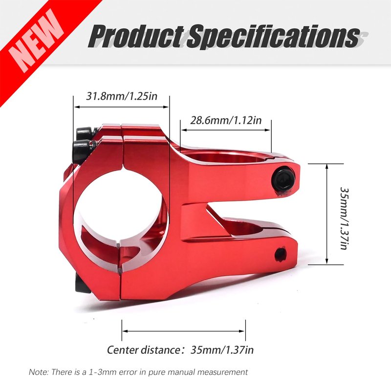 Anxingo Stem 35mm Short Riser Handlebar Aluminum Alloy 31.8 * 28.6mm for MTB Mountain Bike Road Bike Stem Bicycle Stem BMX Stem (Red)