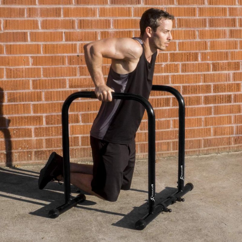 ProsourceFit Heavy Duty Dip Station, Parallel Bars with Safety Connector for Home Exercise, Strength Training, Tricep Dips, Calisthenics, and Workouts, Supports up to 400 LB, Black