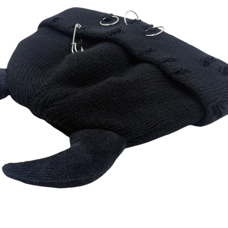 Gothic Devil Horn Knitted Beanies for Women Men Y2K Funny Crochet Skull Hat Warm Winter Cap Halloween Accessories (Black,One Size)