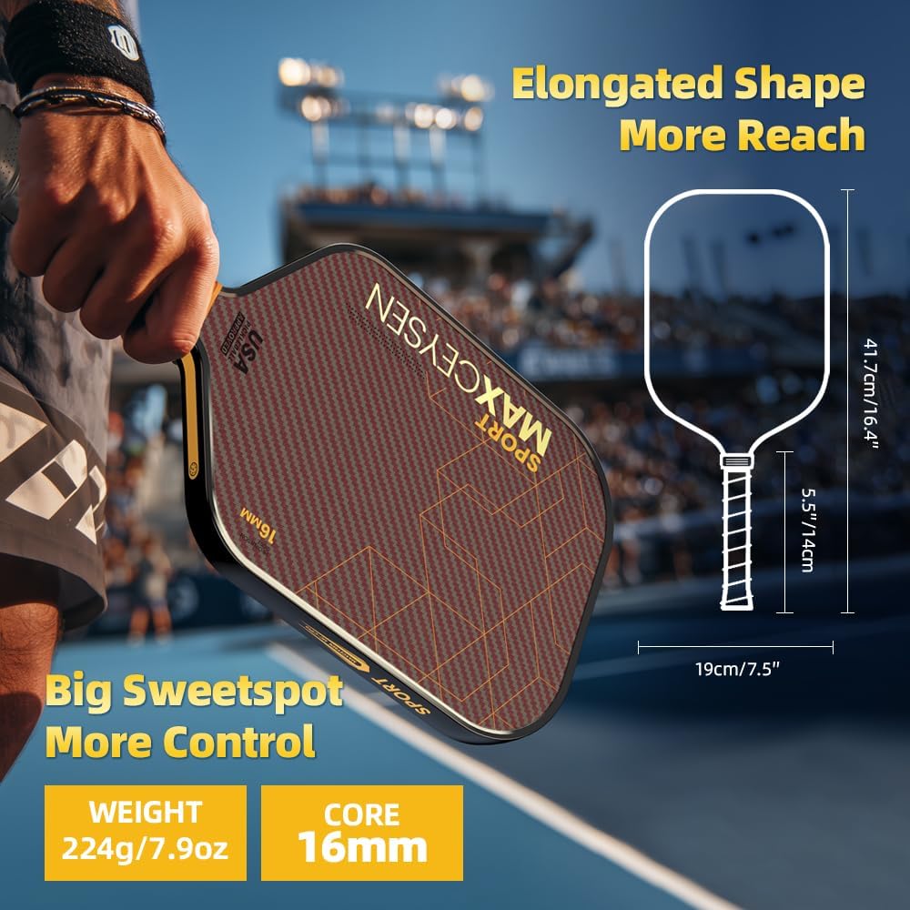 Pickleball Paddles Carbon Fiber Single Paddle USAPA Approved 16MM High Performance Lightweight Racket with Wide Face Long Grip for Men Women Beginner Starters Black Orange