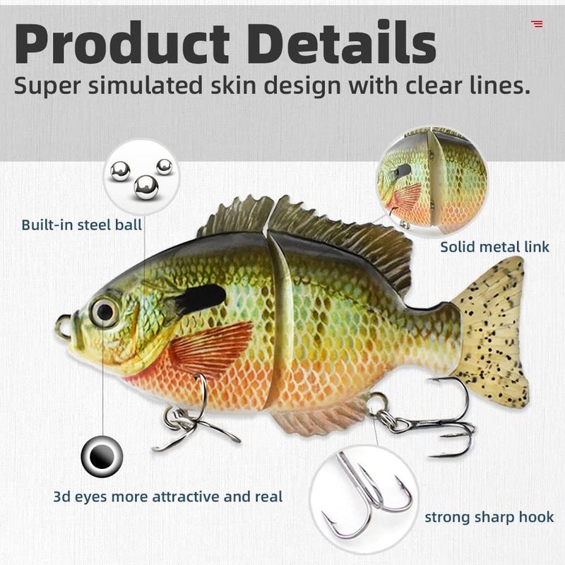 ODS Glide Bait Fishing Lure - Lifelike Bluegill Sunfish Design for Bass, Trout, Perch