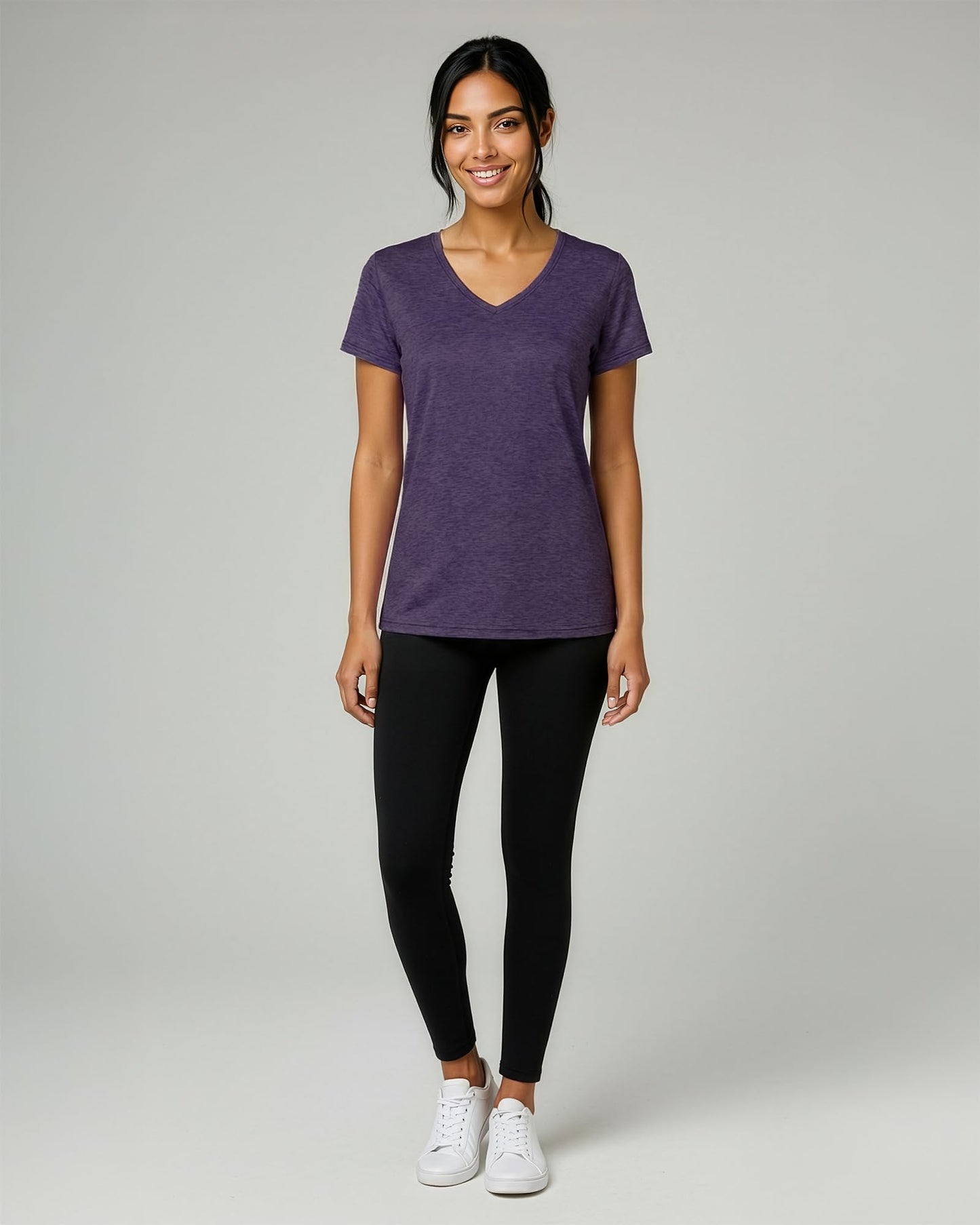 Real Essentials 5 Pack: Women's Dry-Fit Short Sleeve V Neck T Shirt Workout Fitness Yoga Top Tee, Set 11, XL