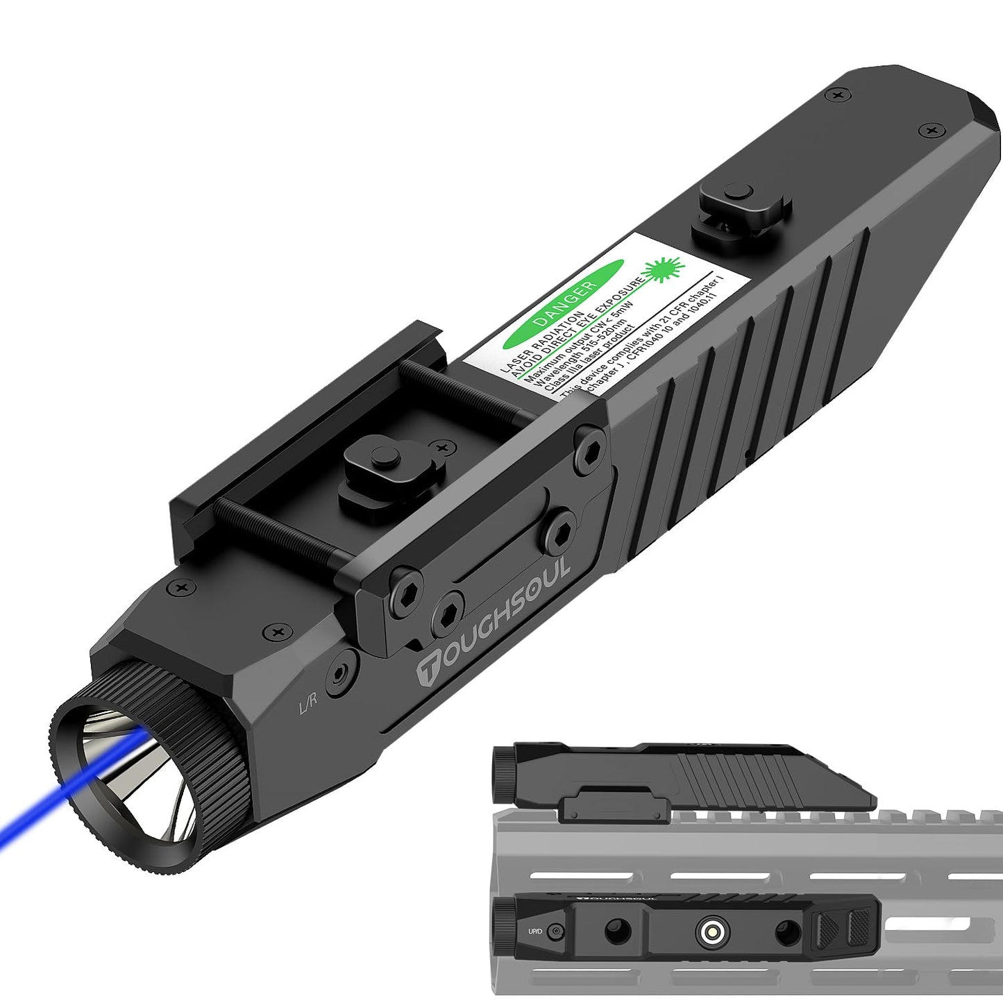 TOUGHSOUL Mlok Picatinny Tactical Flashlight with Blue Laser Sight Combo
