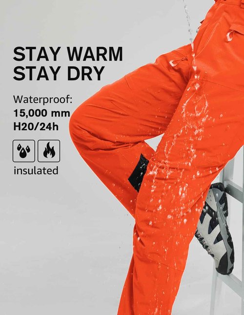 fit space Women's Ski Pants Waterproof 15,022mm Deachable Stretch Suspenders Winter Alpine Snowboarding Pants (Carrot,Large)