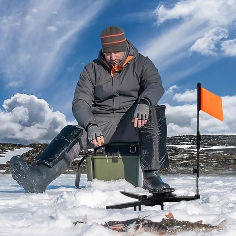 DONGKER Ice Fishing Tip-Up,3 PCS Foldable Ice Fishing Tip-up Flag with Orange Pole Flags for Angler Tackle Accessory Ice Fishing Equipment Gear