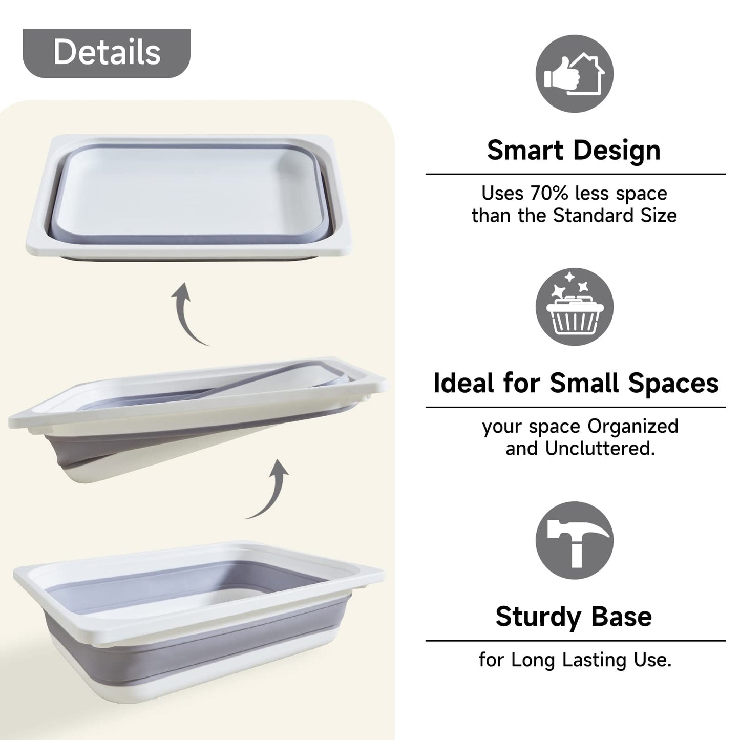 Beright 2 Pack Storage Bins, Collapsible Wash Basin Folding Dish Tub Sink, Space Saving for Dishing, Fruit, and Camping, Hiking and Home, Grey, 2 in 1 Set