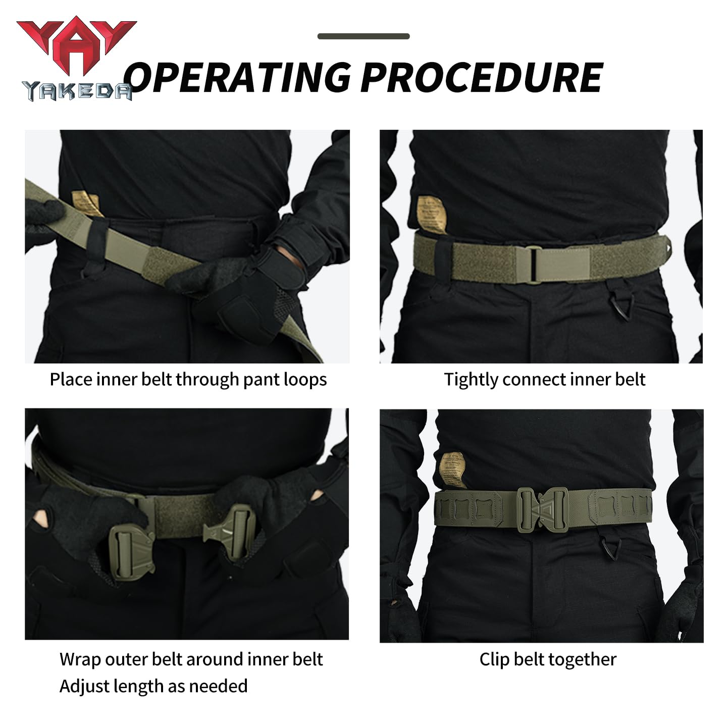 YAKEDA Tactical Battle Belt–Airsoft Reinfored Range Belt | Quick-Release Combat Ratchet Gun Belts for EDC, CCW (BK, L(34''-38''))