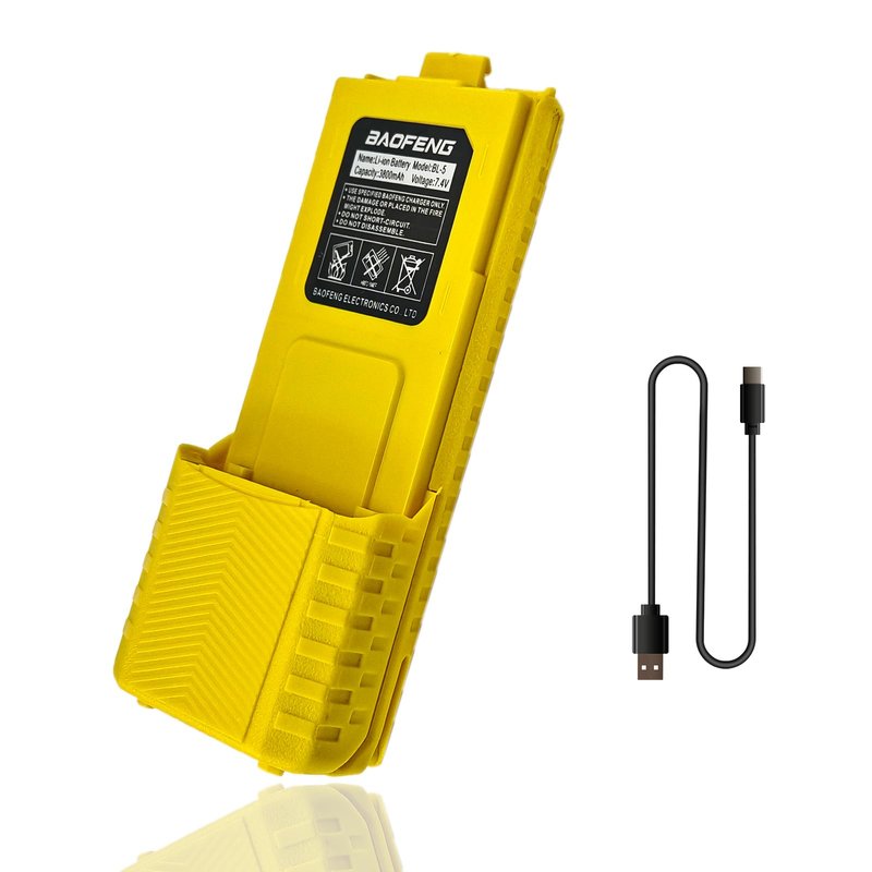 BAOFENG UV-5R Radio Battery Extended 3800mAh USB-C Charging Yellow Replacement for BF-F8HP New Version for BF-F8 Rechargeable Bl-5 Two Way Radio Battery with Type-c Cable