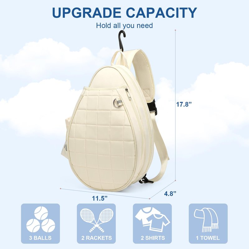 KAVIGOR Tennis Bag, Tennis Backpack Holds 2 Rackets, Quilted Crossbody Sling Bag, Waterproof Pickleball Bags with Safety Pocket for Women and Men