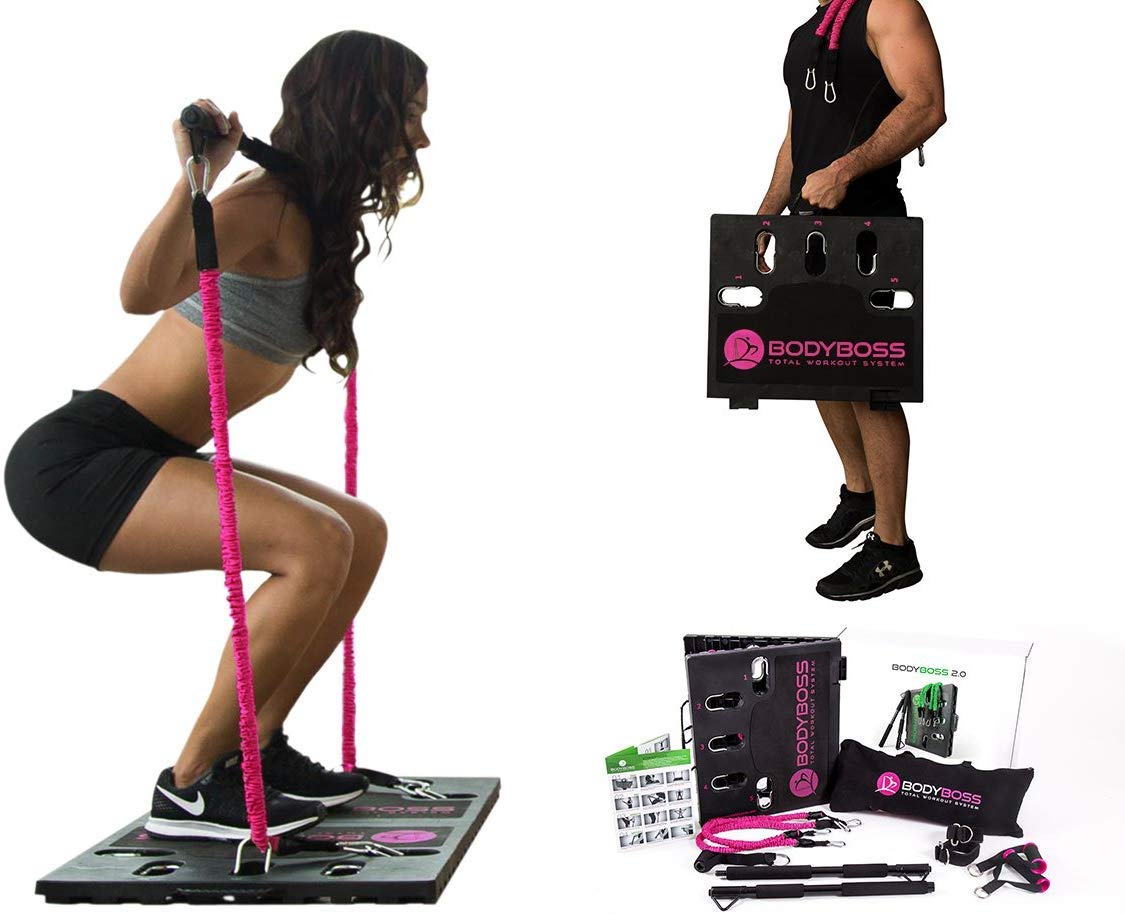 BodyBoss Home Gym 2.0 - Full Portable Gym Home Workout Package, Includes a Set of Resistance Bands (2) - Collapsible Resistance Bar, Handles + More- Full Body Workouts for Home, Travel or Outside