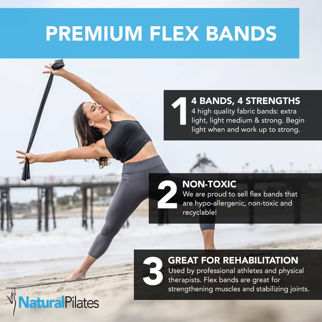Natural Pilates Flex Bands 4 Levels of Resistance Bands, Exercise Bands for Physical Therapy, Yoga, Pilates Bands, Rehab Bands, Elastic Bands for Workout