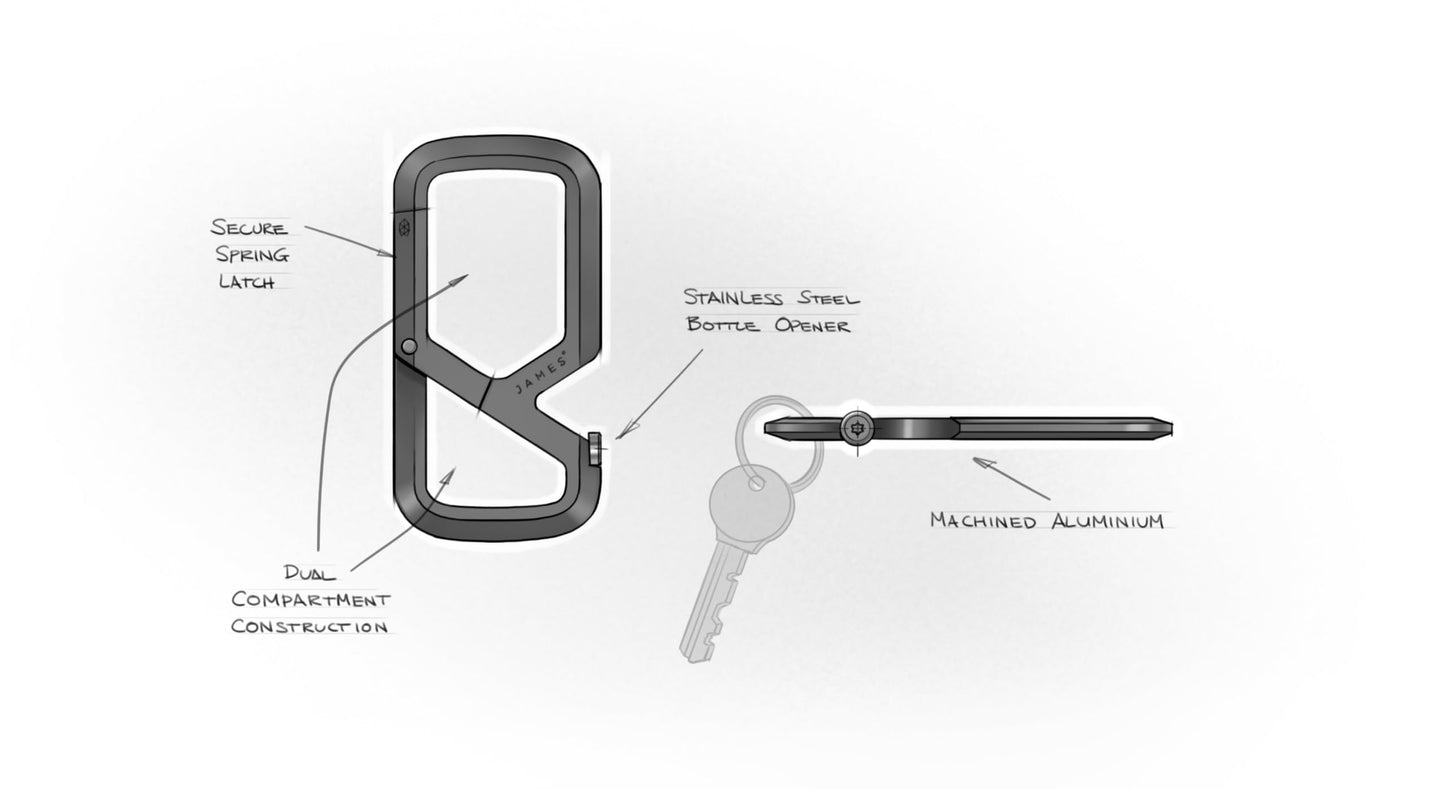 JAMES° Mehlville Machined Carabiner with Dual Compartment Design to Securely Lock Your Keys, Lightweight Single Body Construction for Everyday, Black