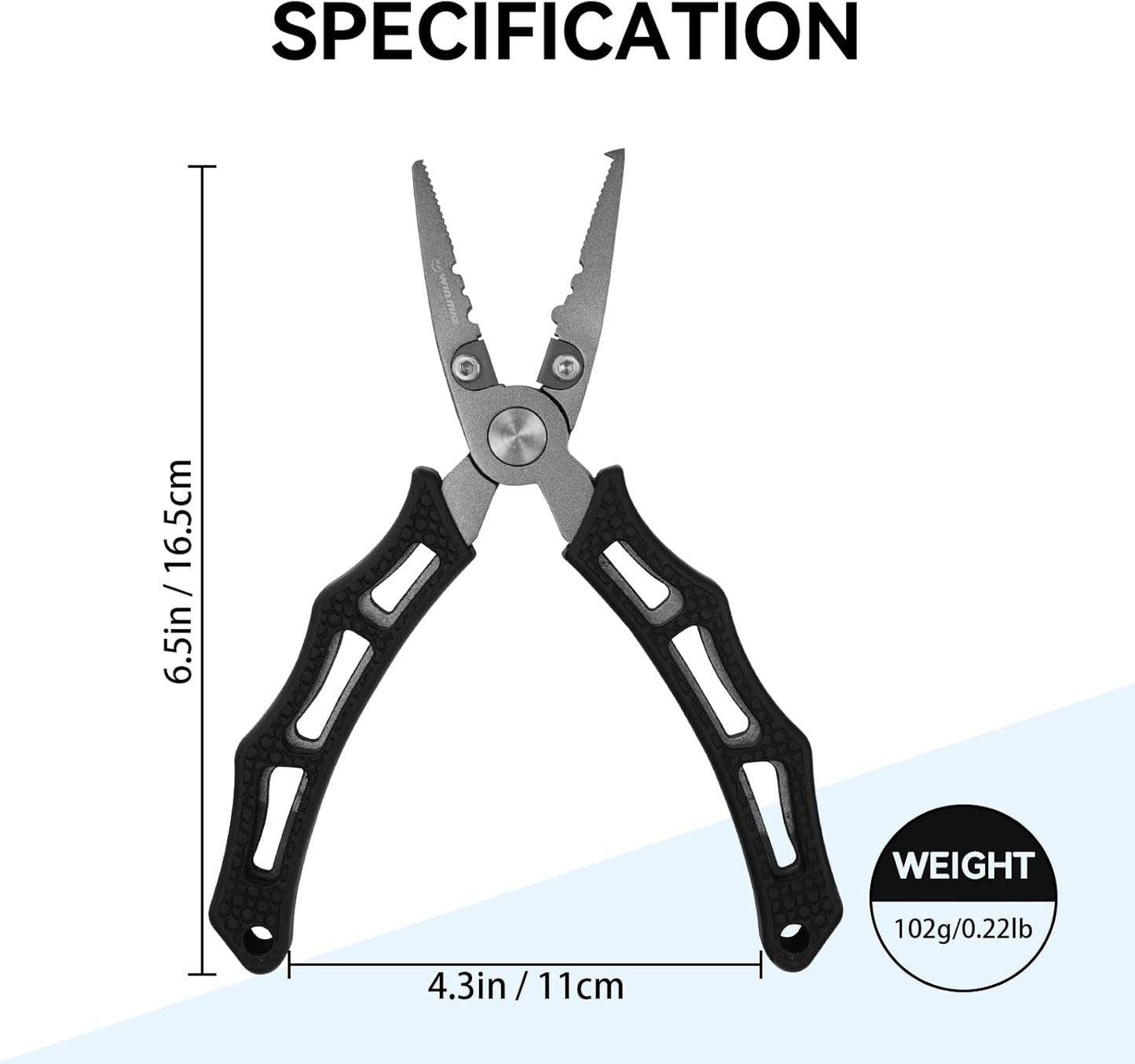Fishing Pliers - Saltwater & Freshwater Hook Remover with Line Cutter - Titanium Coated SUS420 Jaws | 6 Inch Black
