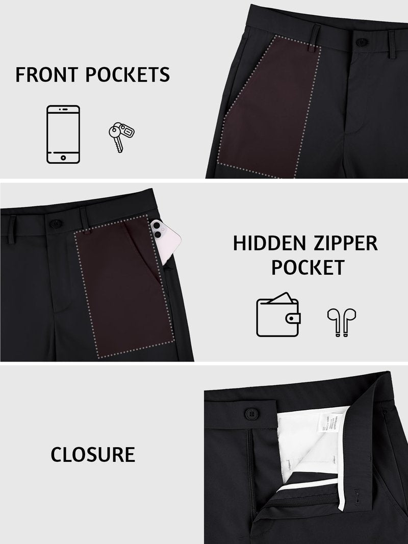 Comdecevis Golf Pants Men Slim Fit Mens Pants Casual 32 Inseam Stretch Quick Dry Wrinkle Free Lightweight Business Men's Fashion Slacks, Black, 34x32