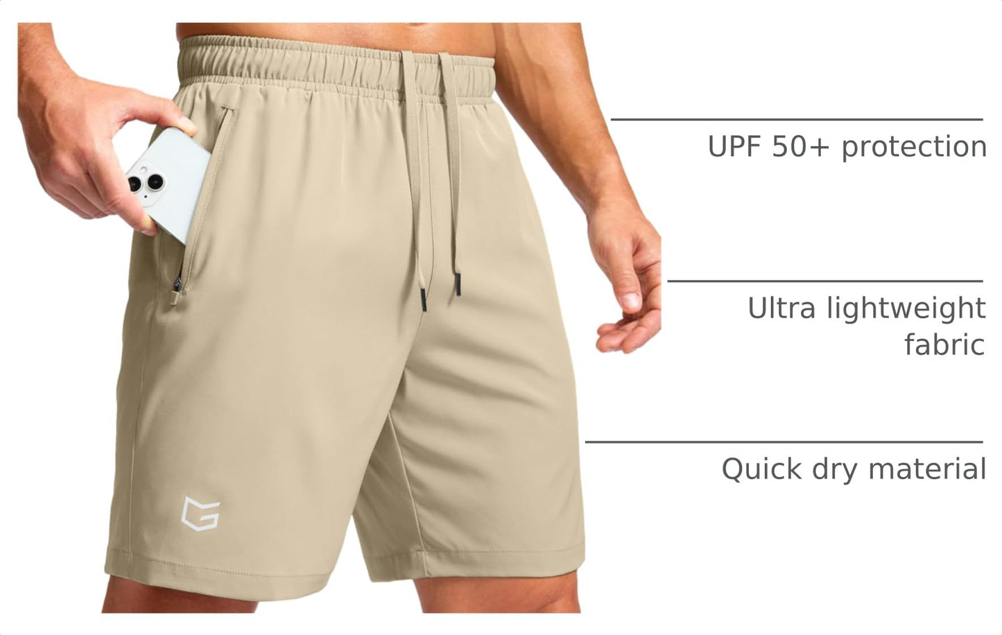 G Gradual Men's Athletic Running Shorts with Zipper Pockets Quick Dry 7"/ 5"/ 9" Workout Gym Shorts for Basketball Hiking(Khaki,7XL)