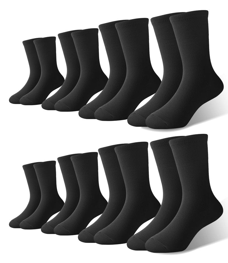 BAMBOO COOL Kids Crew Socks Boys Girls Bamboo Uniform Breathable Moisture-Wicking Dress Socks Solid Black White 8 Pack