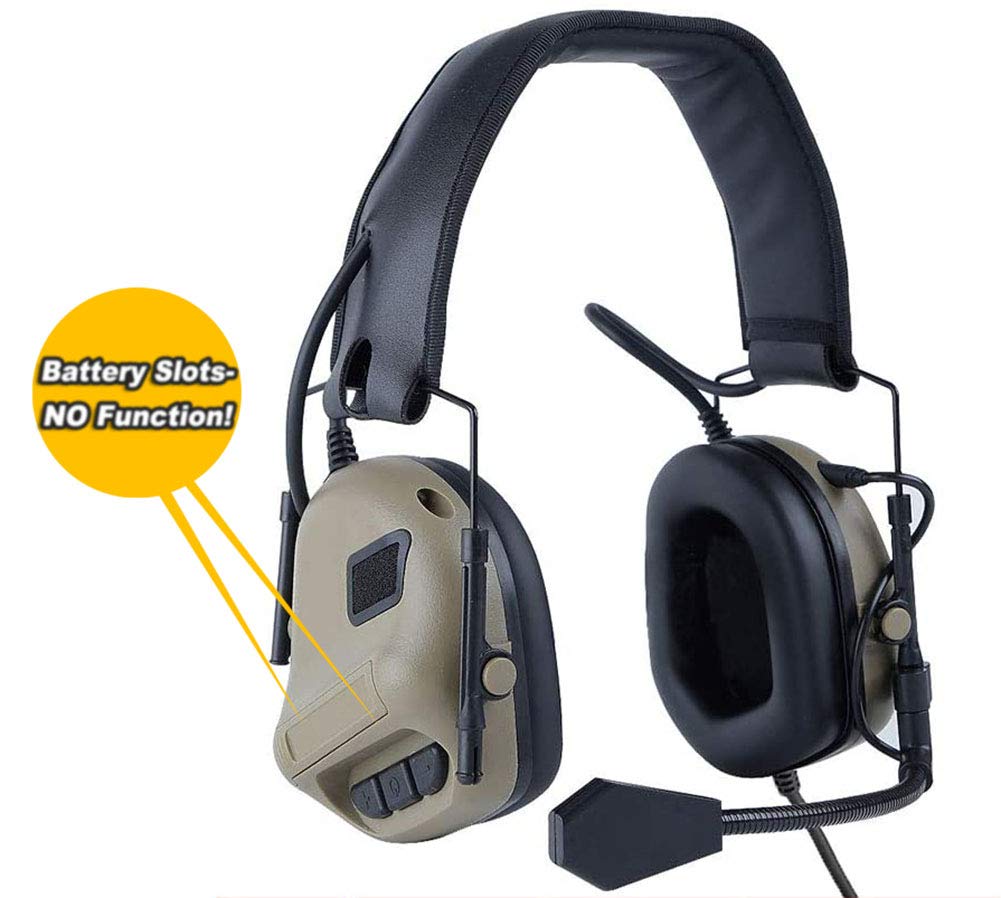 ATAIRSOFT Tactical Headset Wargame Hunting Headphone Without Noise Cancellation Function (Tan)