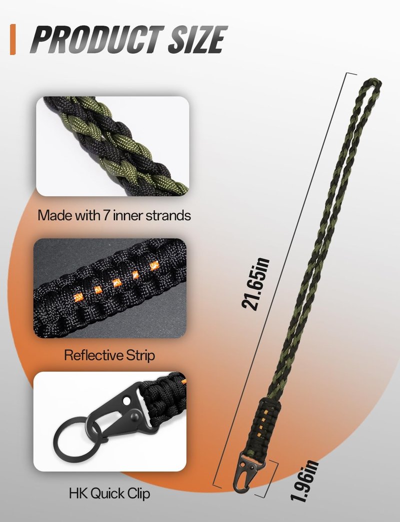 Tactical Paracord Badge Lanyard - Heavy-Duty Keychain with Reflective Strip | Handmade Rope Necklace for ID/Keys