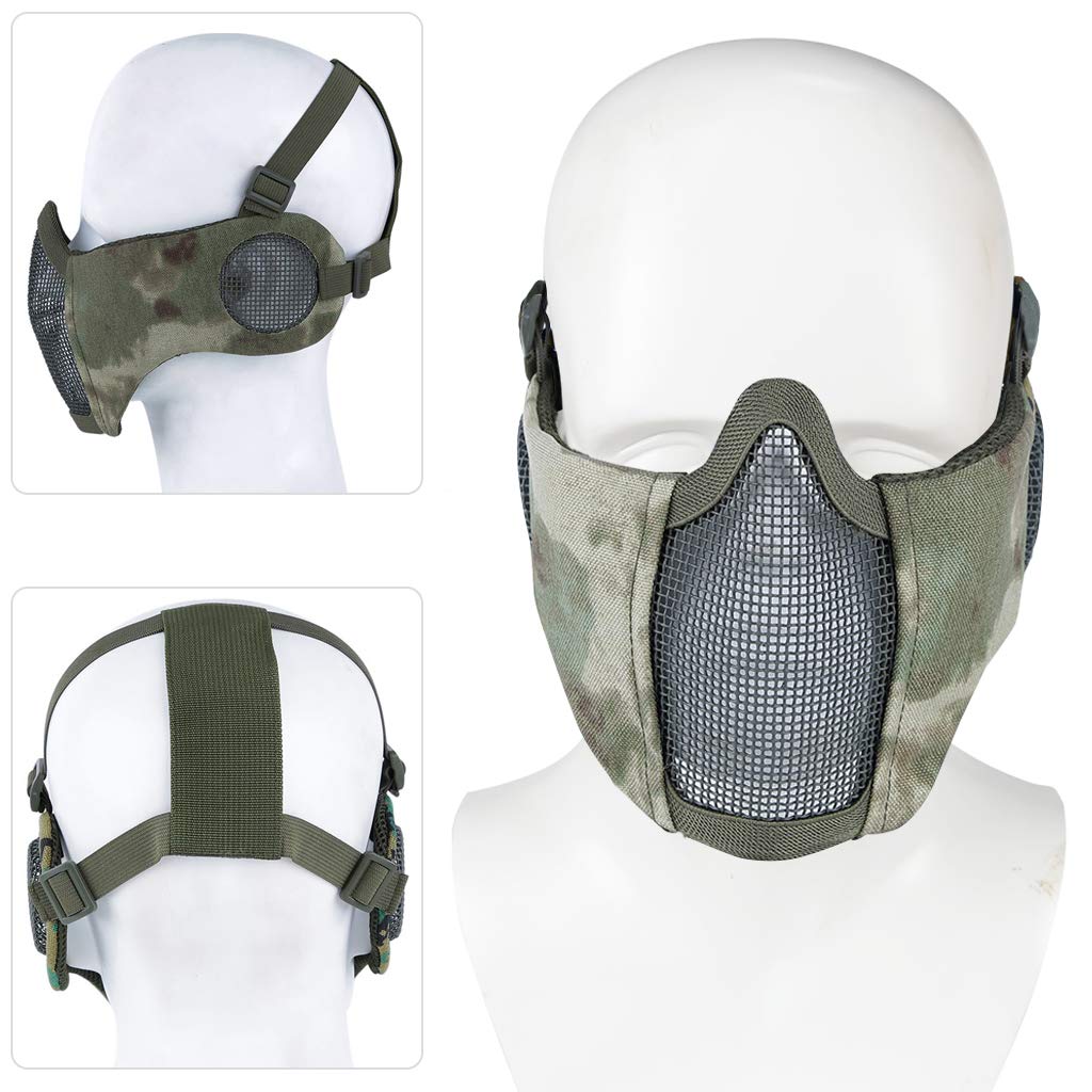 Yzpacc Airsoft Mask with Goggles, Foldable Half Face Airsoft Mesh Mask with Ear Protection for Paintball Shooting Cosplay CS Game