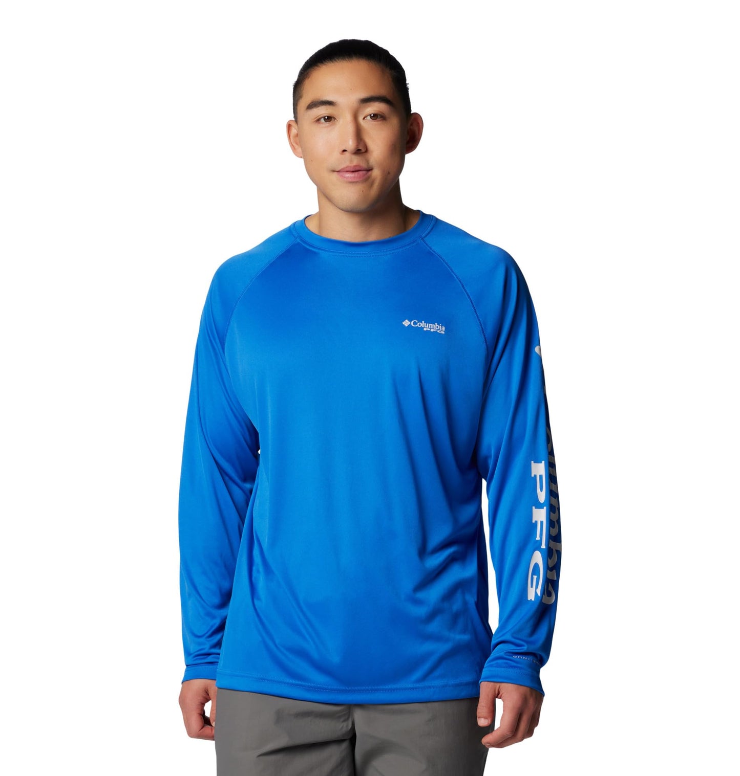 Columbia Men's PFG Terminal Tackle Long Sleeve Fishing Shirt, Vivid Blue/Cool Grey Logo, Large