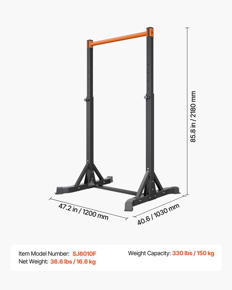 VEVOR Pull Up Bar, 330LBS Capacity Portable Pullup Bar Station, Pullup Bars Free Standing with H-Frame Structure & Heavy-Duty Steel Tube, 8 Level Height Adjustment Gravity Fitness for Arms Back Chest
