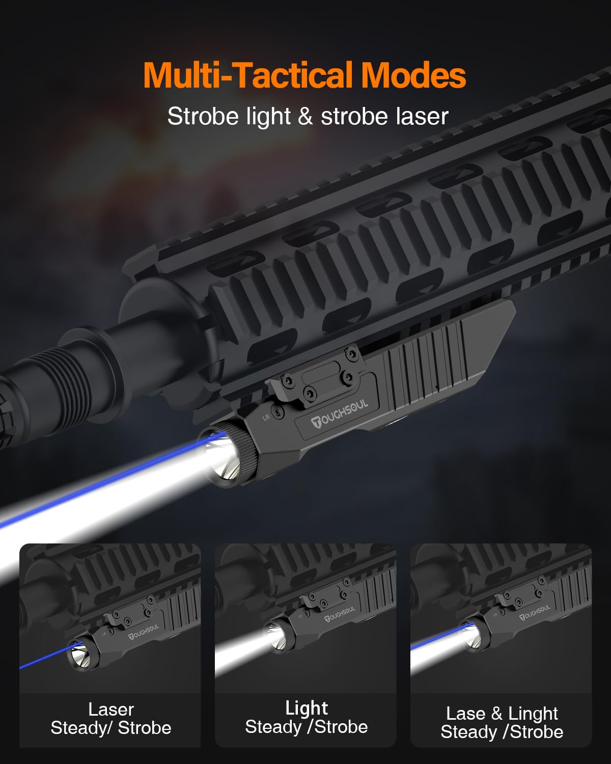 TOUGHSOUL Mlok Picatinny Tactical Flashlight with Blue Laser Sight Combo