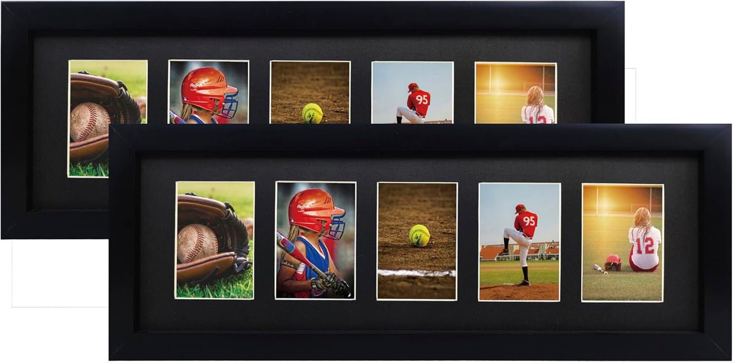 Trading Card Display Frame - 2 Pack for 5 Standard Cards | UV Protection, Black Double Mats, Sports Collector Wall Holder