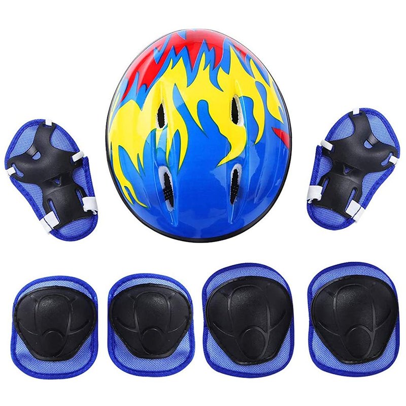 Gazaar 7pcs Set Kids Protective Gear with Adjustable Helmet Knee Pads Elbow Pads Wrist Pads for Roller Skates, Knee Pads for Kids Adjustable Protective Gear Set for Roller Skates