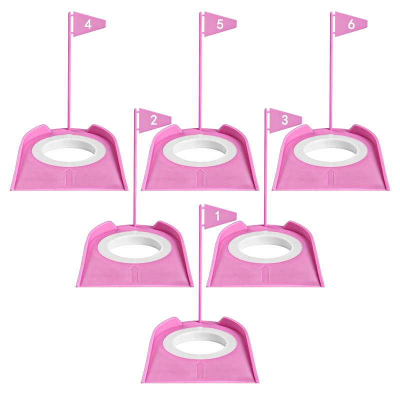 FINGER TEN Golf Putting Cup with Numbered Flag Design Value 6 or 9 Pack, Durable Plastic Practice Cups Golf Training Aids, Lightweight Easy to Carry for Office Backyard Indoor Outdoor (Pink-6 Pack)