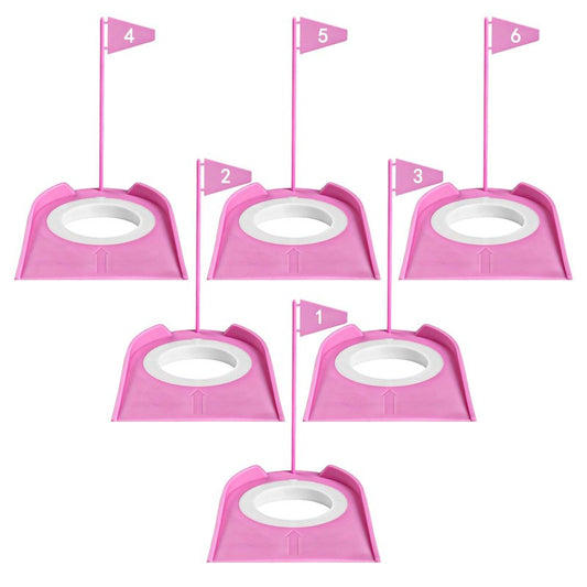 FINGER TEN Golf Putting Cup with Numbered Flag Design Value 6 or 9 Pack, Durable Plastic Practice Cups Golf Training Aids, Lightweight Easy to Carry for Office Backyard Indoor Outdoor (Pink-6 Pack)