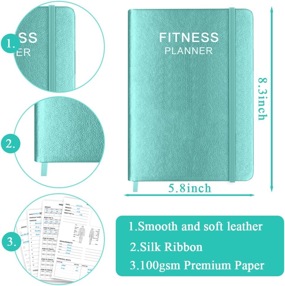 Fitness Planner - A5 Hardcover Workout Journal for Weight Loss & Bodybuilding | Daily Health Tracker in Teal