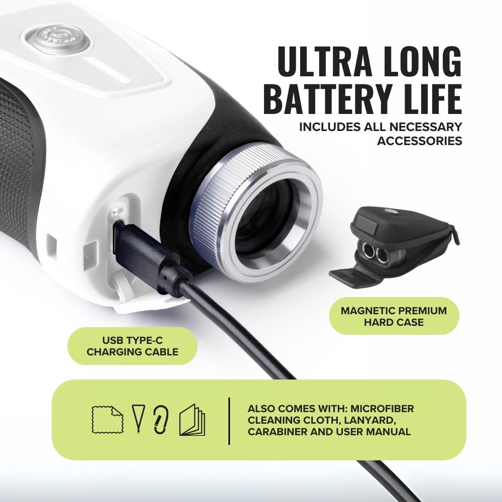 Stripebird - Pro Tour Golf Rangefinder with Slope (Black/White) - Range Finder Golf with Ultra-Strength Magnet - Laser Rangefinder with Slope Technology & Flag Pole Lock Vibration - Golf Range Finder