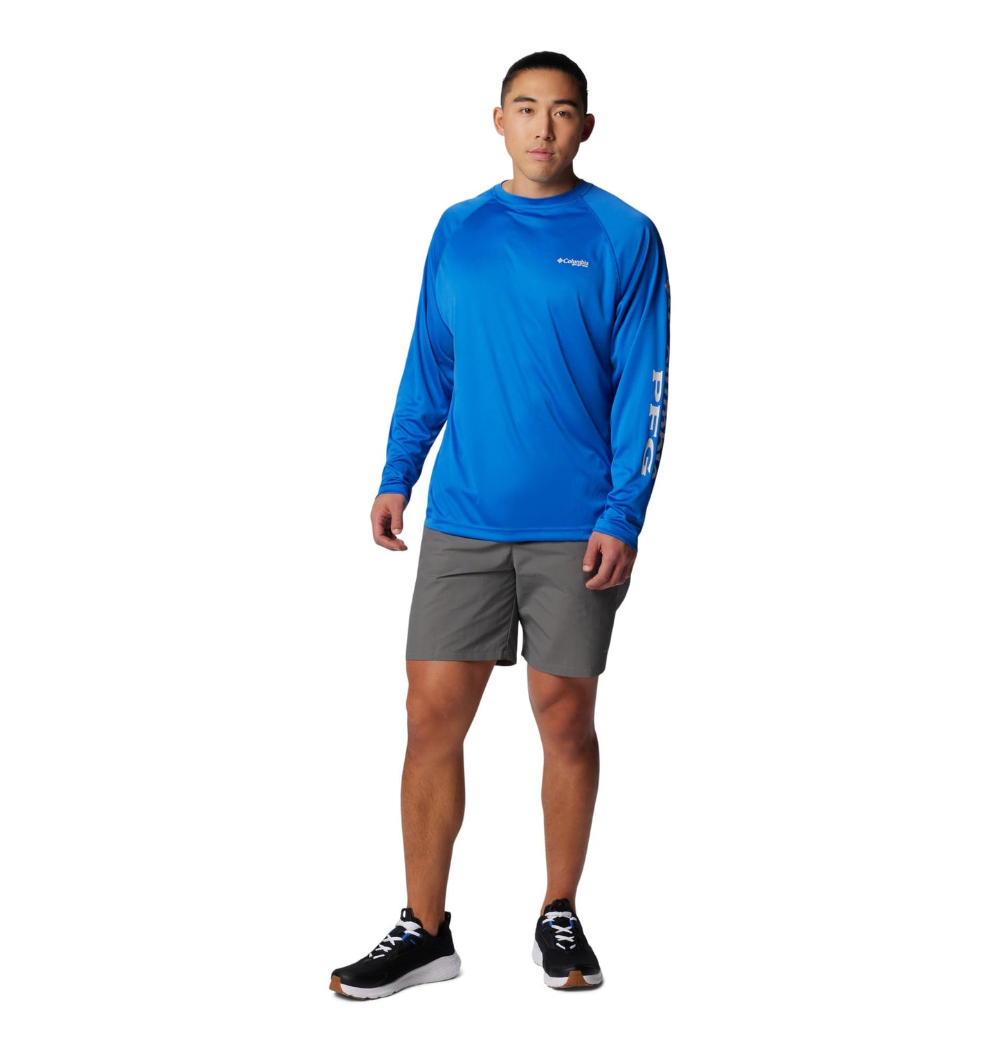 Columbia Men's PFG Terminal Tackle Long Sleeve Fishing Shirt, Vivid Blue/Cool Grey Logo, Large